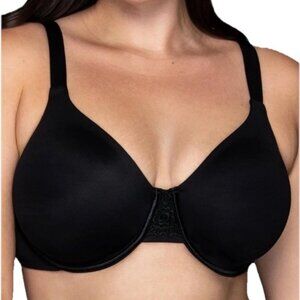 Vanity Fair Black Bra 40DD Beauty Back Smoothing Underwire Embroidered Floral